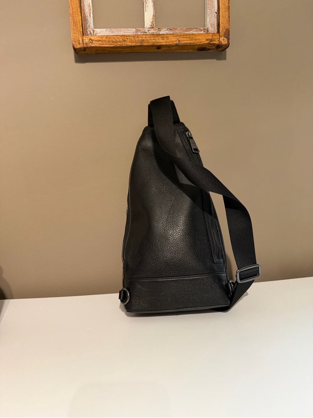 Black Leather Sling Bag for Men - Minimalist Crossbody